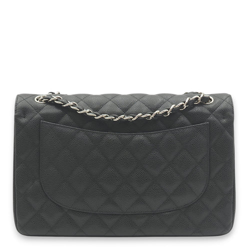 Classic Double Flap Jumbo Black Shoulder Bag in Caviar Leather, Palladium hardware