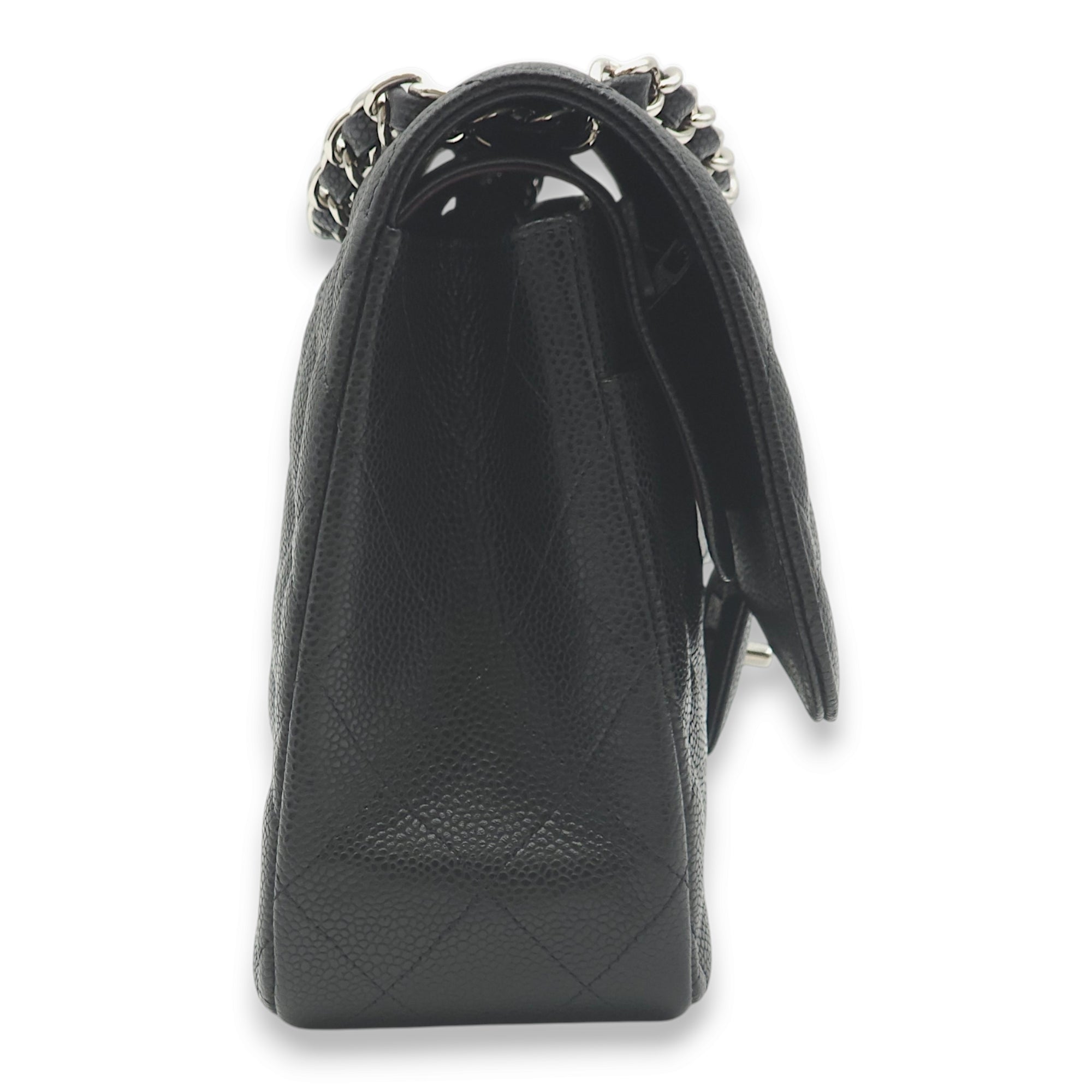 Classic Double Flap Jumbo Black Shoulder Bag in Caviar Leather, Palladium hardware