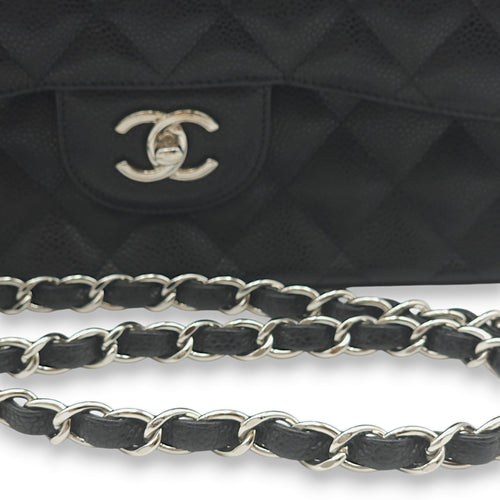 Classic Double Flap Jumbo Black Shoulder Bag in Caviar Leather, Palladium hardware