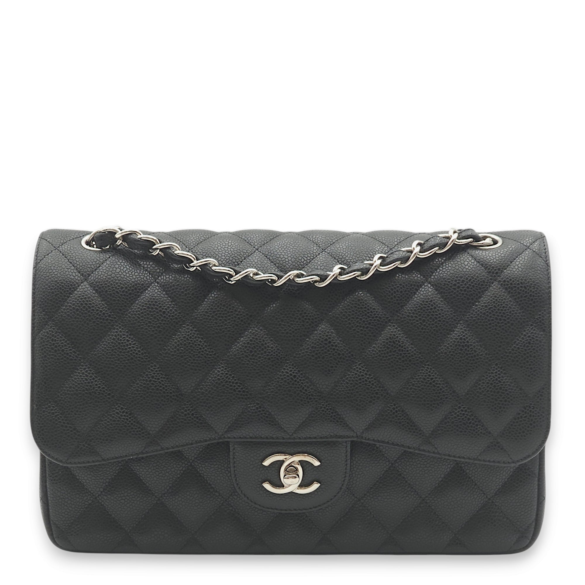 Classic Double Flap Jumbo Black Shoulder Bag in Caviar Leather, Palladium hardware