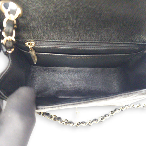 Chevron Square Mini Black Crossbody Bag in Caviar Leather, Gold hardware