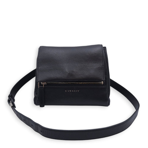 Pandora Pure Mini Black Crossbody Bag in Calfskin, Silver hardware