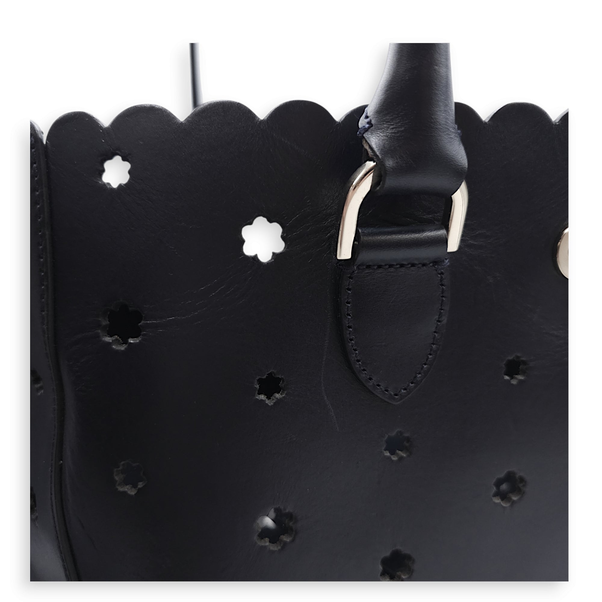 Lasercut Flower Black Tote Bag in Calfskin, Gold hardware