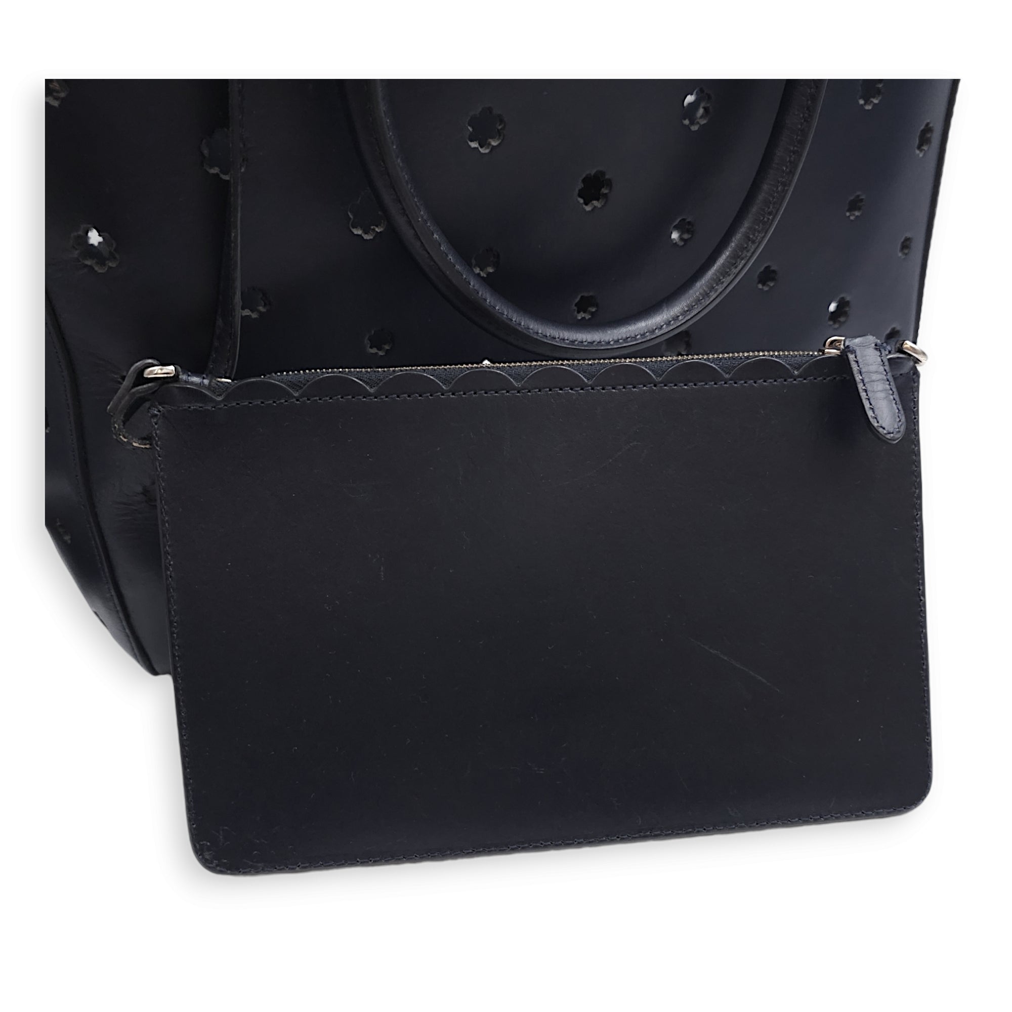 Lasercut Flower Black Tote Bag in Calfskin, Gold hardware