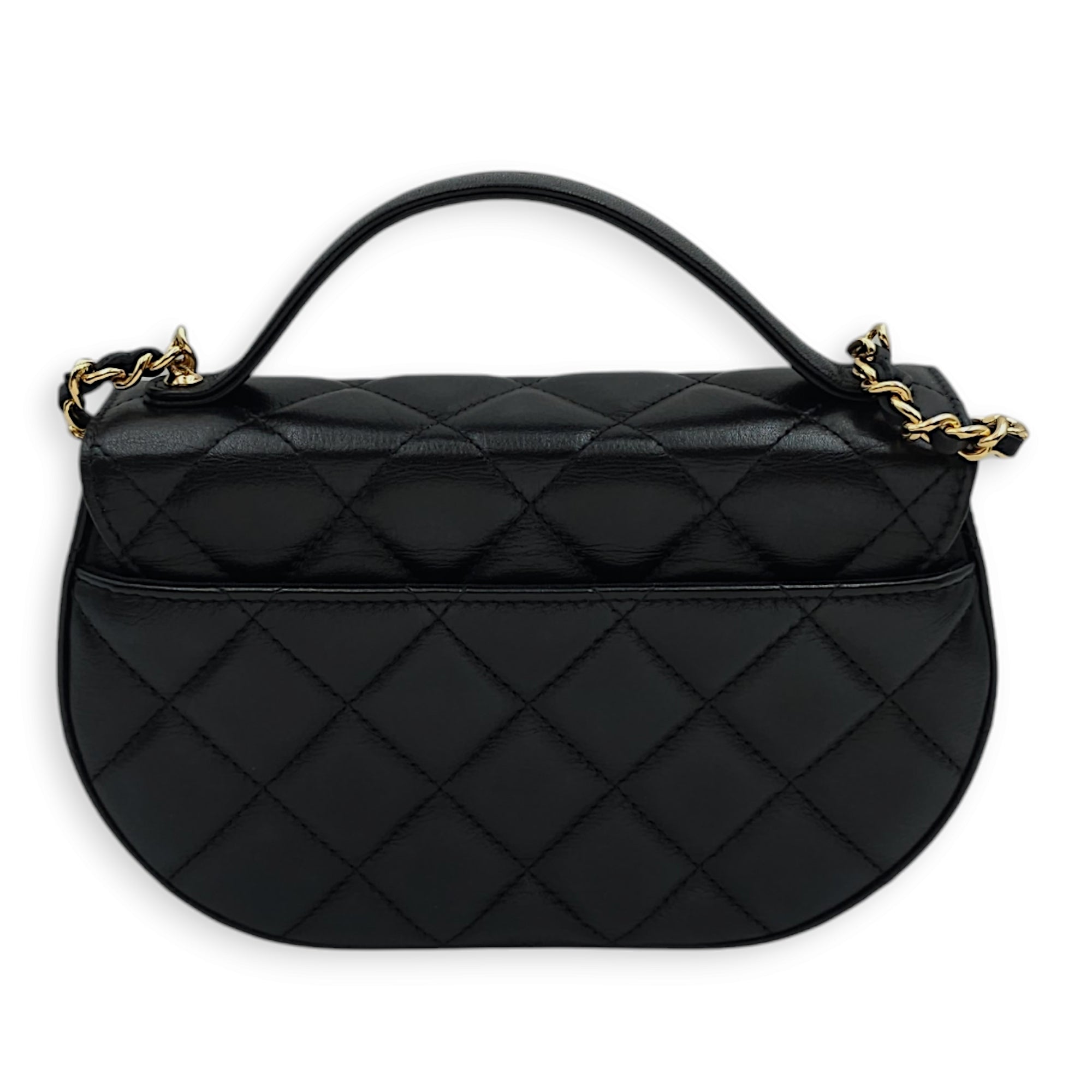 Quilted Half-moon Black Crossbody Bag in Lambskin, Gold hardware