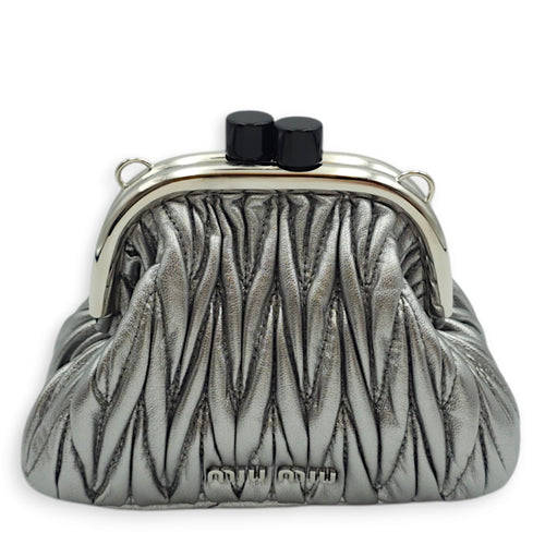 Miu Belle Mini Bag 14x10.5x5cm Silver Crossbody Bag in Metallic Nappa Leather, Silver hardware