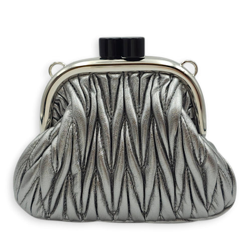 Miu Belle Mini Bag 14x10.5x5cm Silver Crossbody Bag in Metallic Nappa Leather, Silver hardware