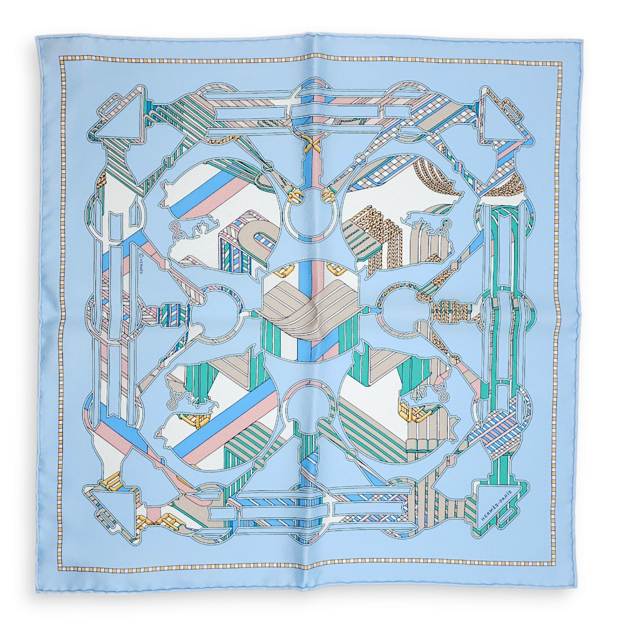 Gavroche Tatersalw Zigzag 45 Blue Scarf in Silk