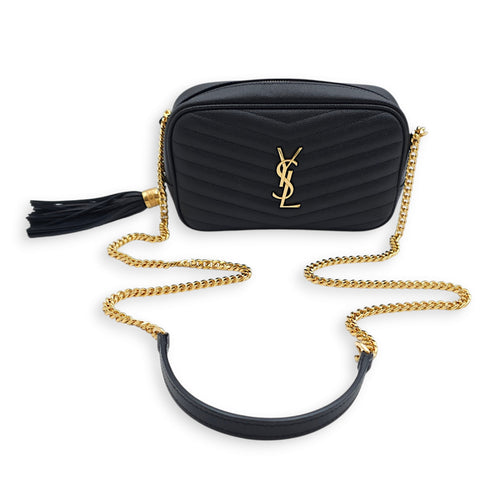 Mini Lou Camera Bag 19x12x5cm Black Crossbody Bag in Calfskin, Gold hardware