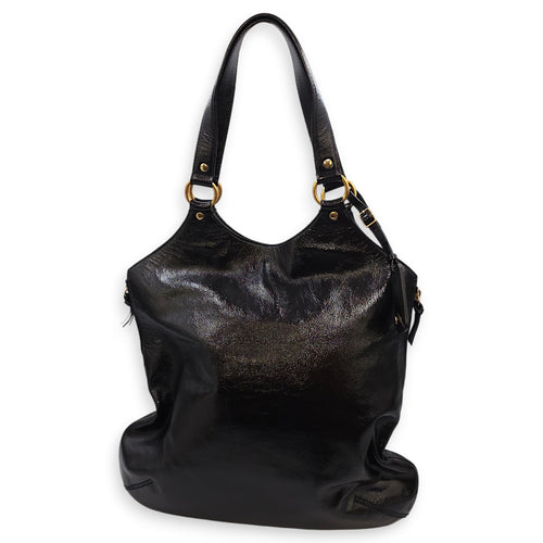 Tribute Large Black Tote Bag in Patent Leather, Gold hardware