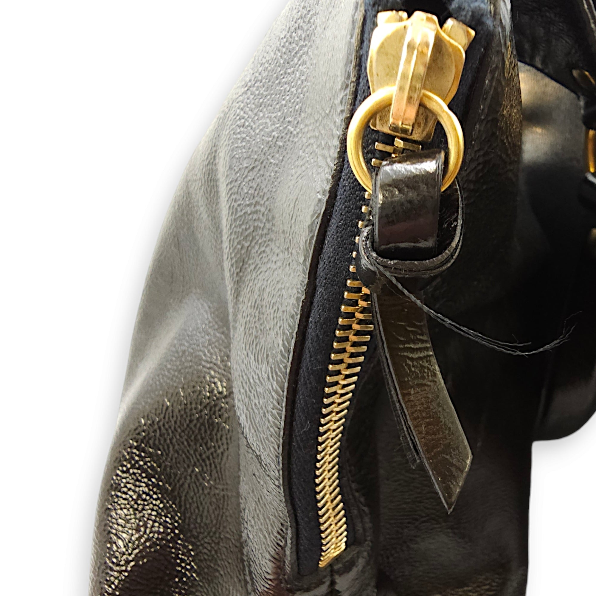 Tribute Large Black Tote Bag in Patent Leather, Gold hardware