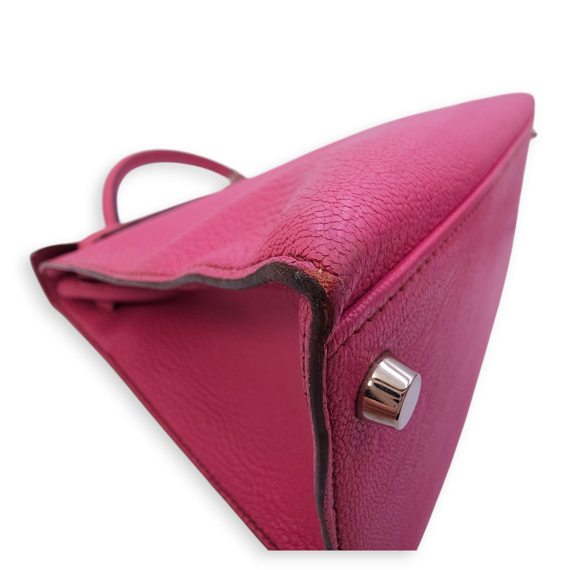 Kelly Sellier 32 Fuchsia in Chevre Leather, Palladium hardware