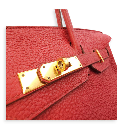 Birkin 30 Rouge Garance in Togo, Gold hardware