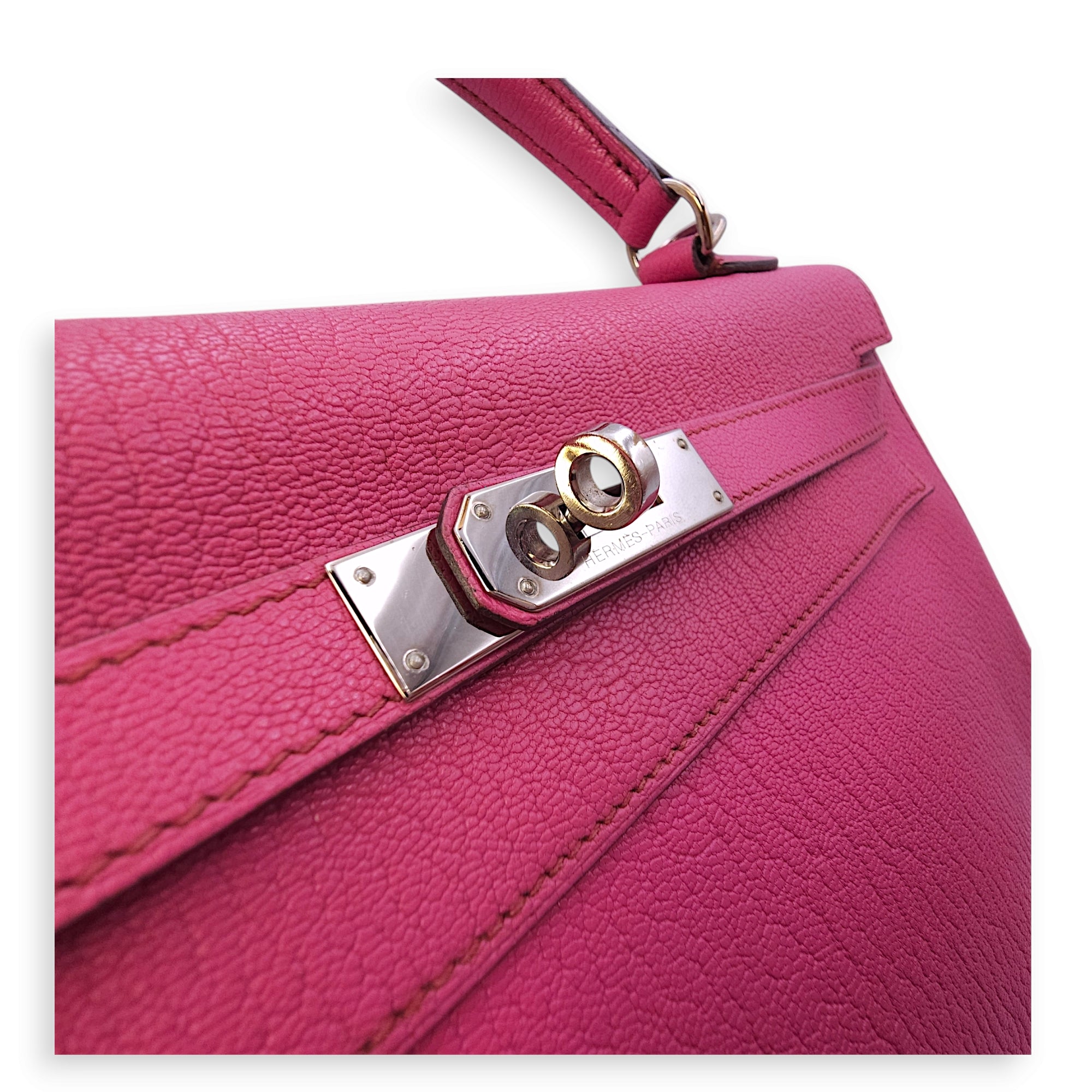 Kelly Sellier 32 Fuchsia in Chevre Leather, Palladium hardware