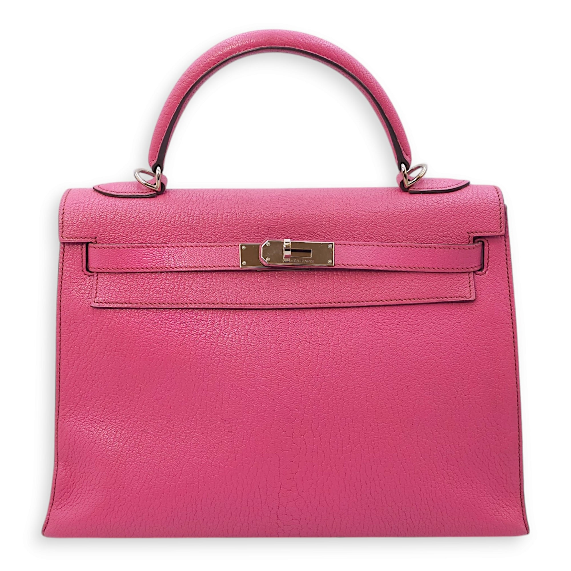 Kelly Sellier 32 Fuchsia in Chevre Leather, Palladium hardware