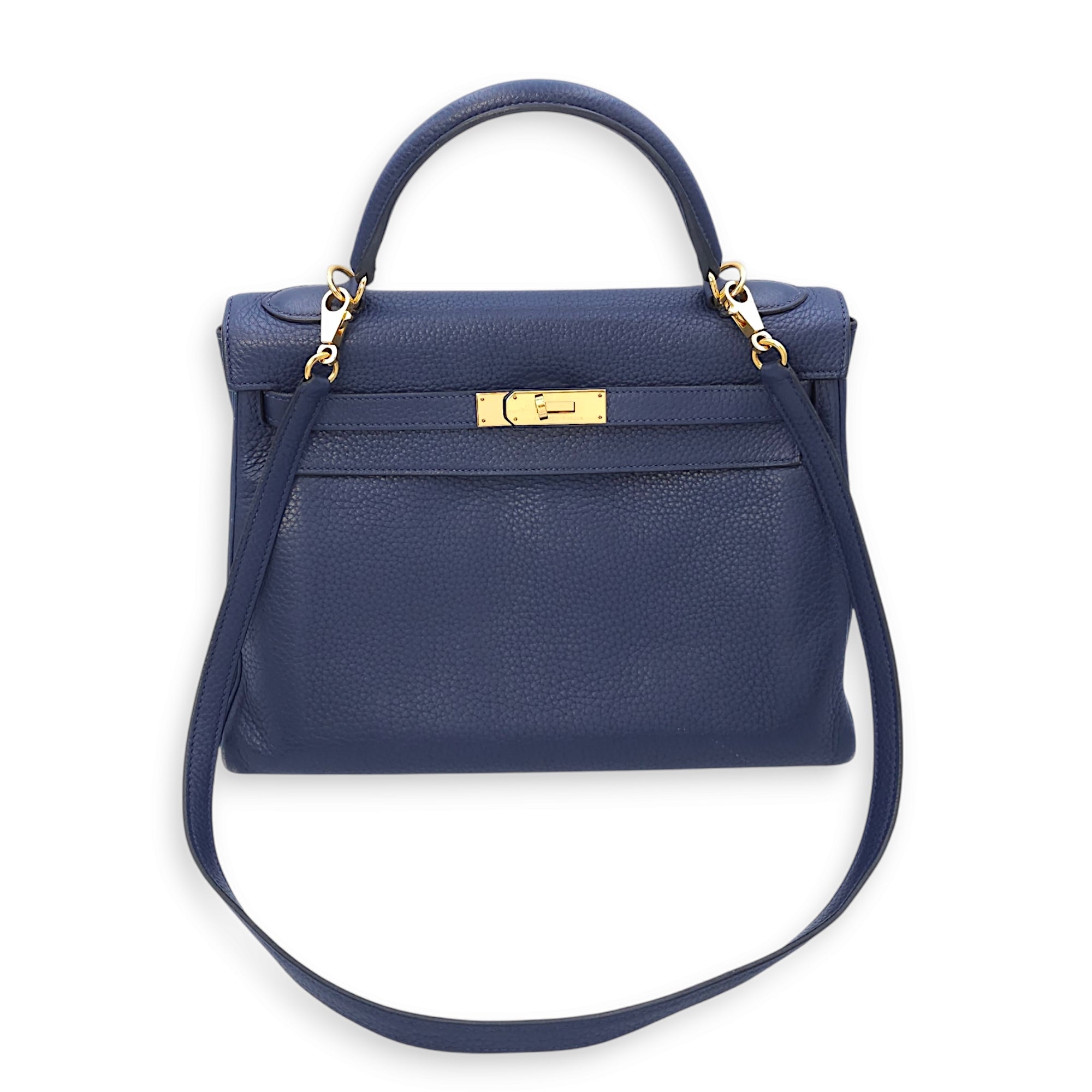 Kelly 32 Blue Sapphire in Clemence, Gold hardware