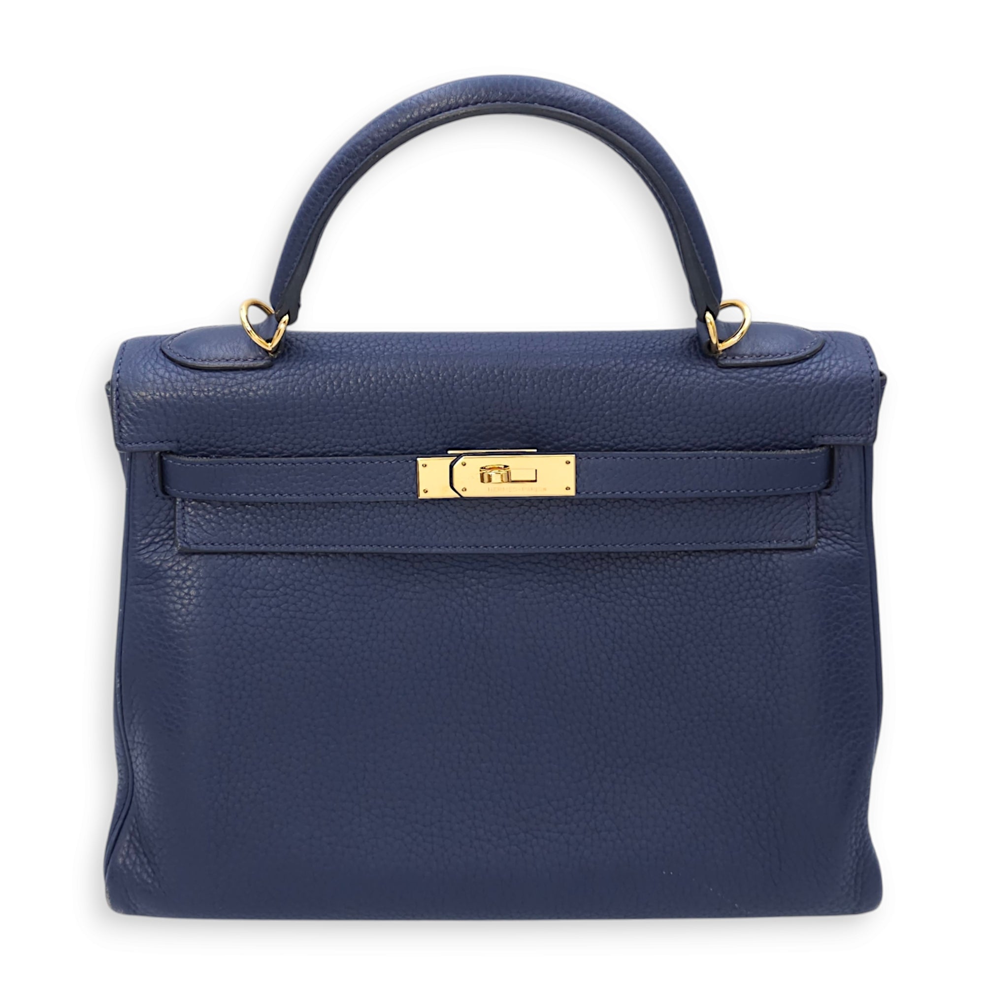 Kelly 32 Blue Sapphire in Clemence, Gold hardware