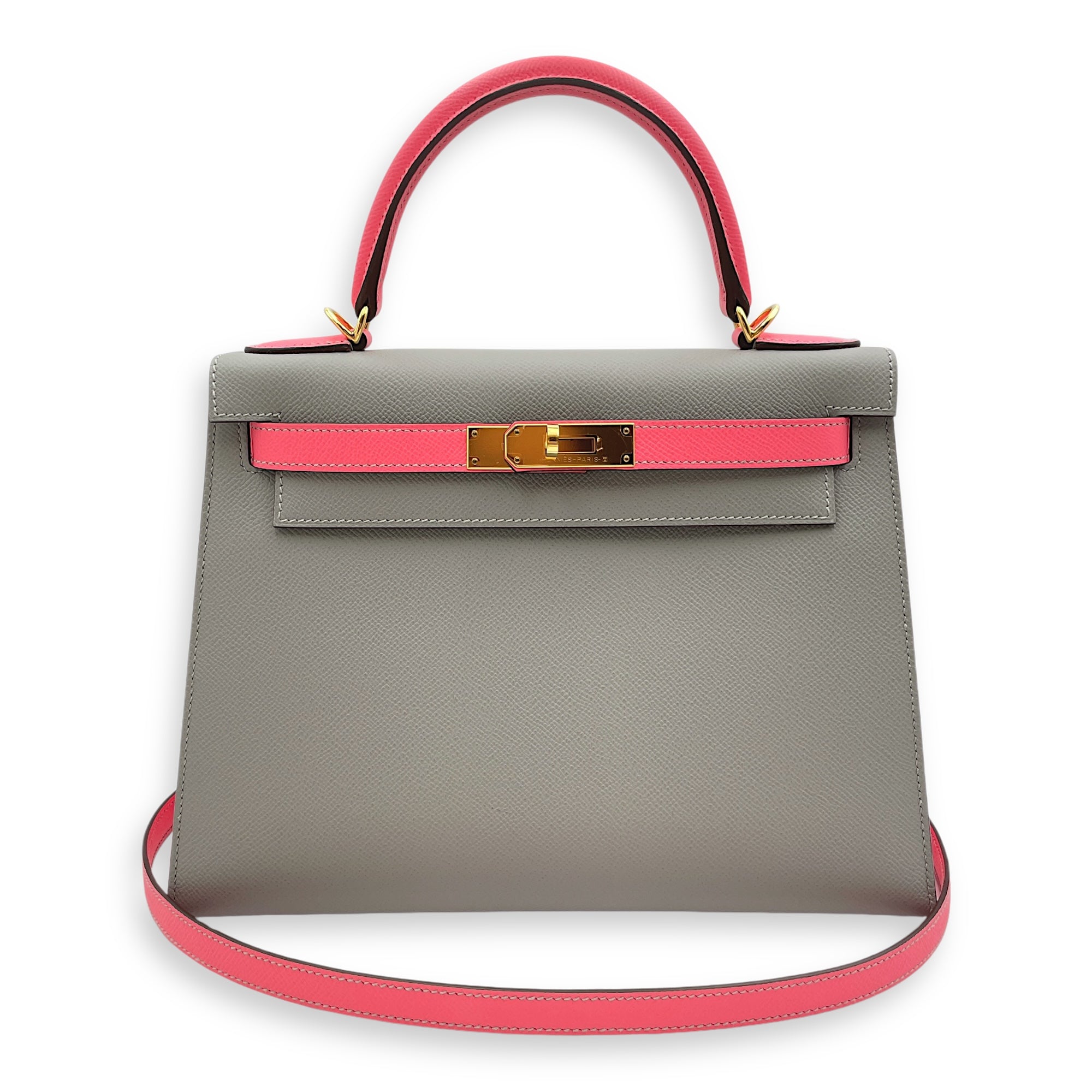 Kelly Sellier HSS 28 Gris Mouette/Rose Azalee in Epsom, Gold hardware