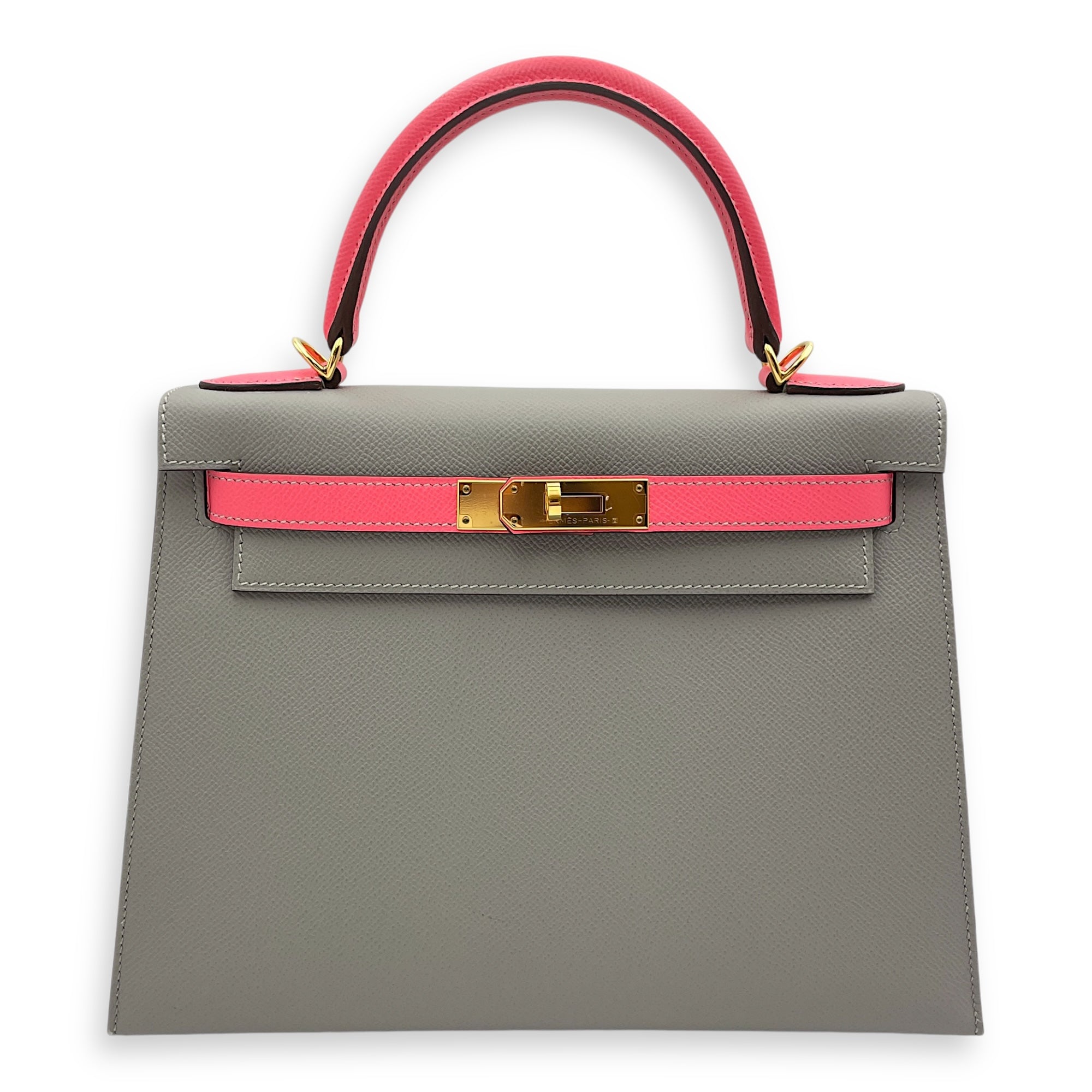 Kelly Sellier HSS 28 Gris Mouette/Rose Azalee in Epsom, Gold hardware