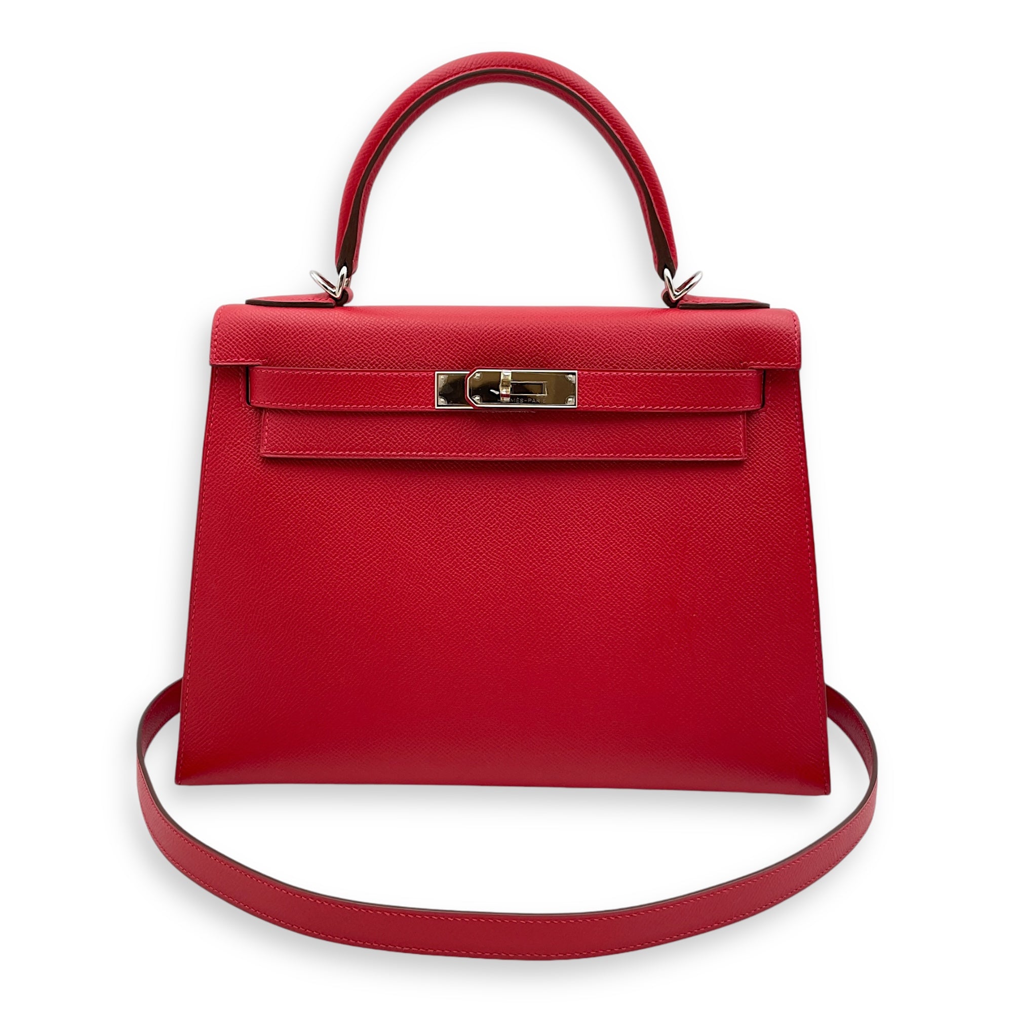 Sellier Kelly 28 Rouge casaque in Epsom, Palladium hardware