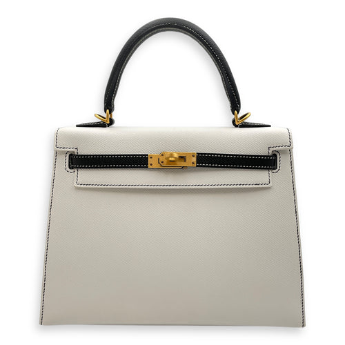 Kelly Sellier HSS 25 Blanc/Black in Epsom, Brushed Gold hardware