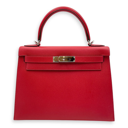 Sellier Kelly 28 Rouge casaque in Epsom, Palladium hardware