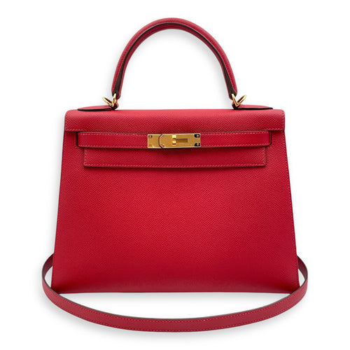 Sellier Kelly 28 Rouge Casaque in Epsom, Gold hardware