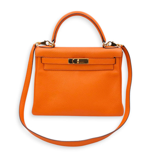 Kelly 28 Orange in Clemence, Gold hardware