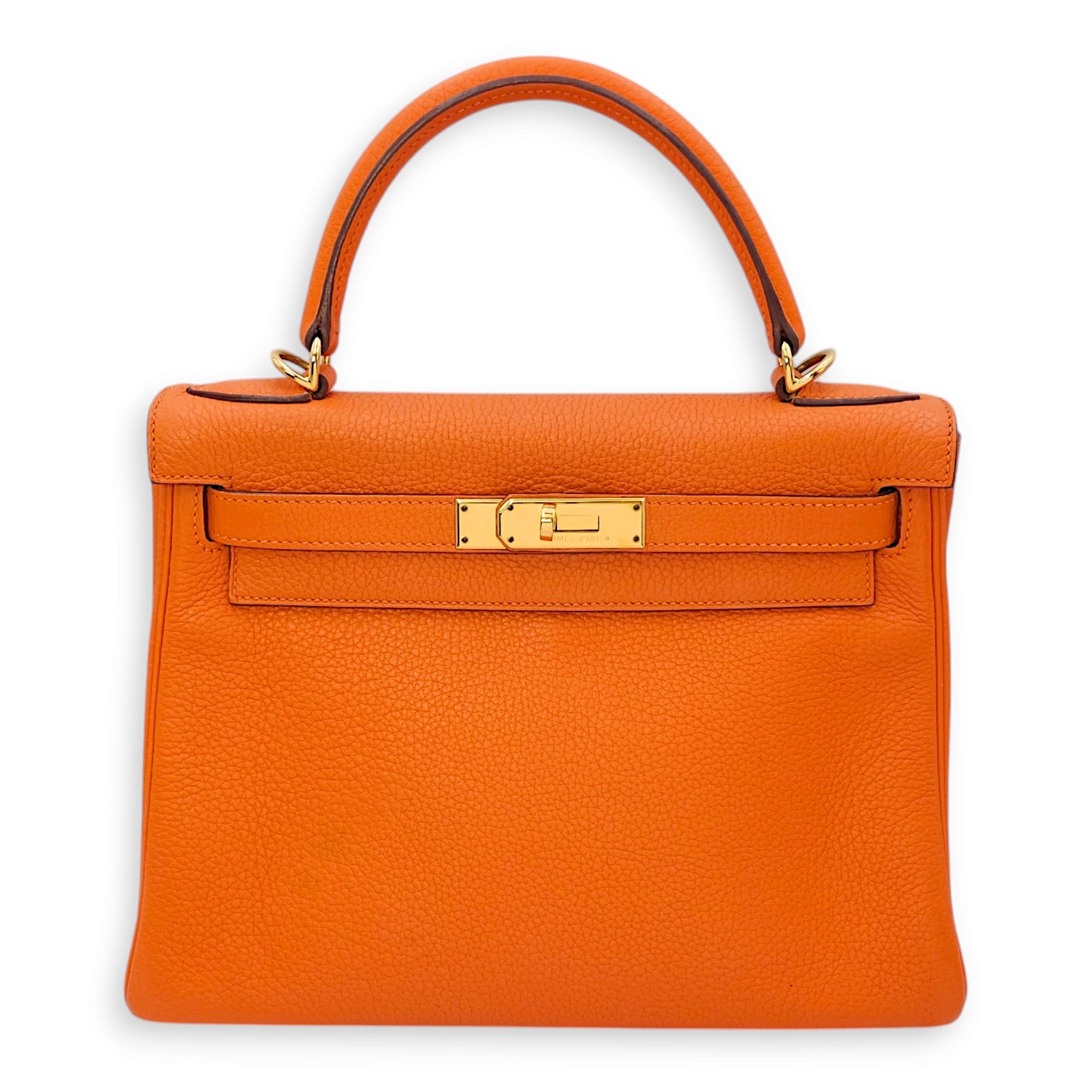 Kelly 28 Orange in Clemence, Gold hardware