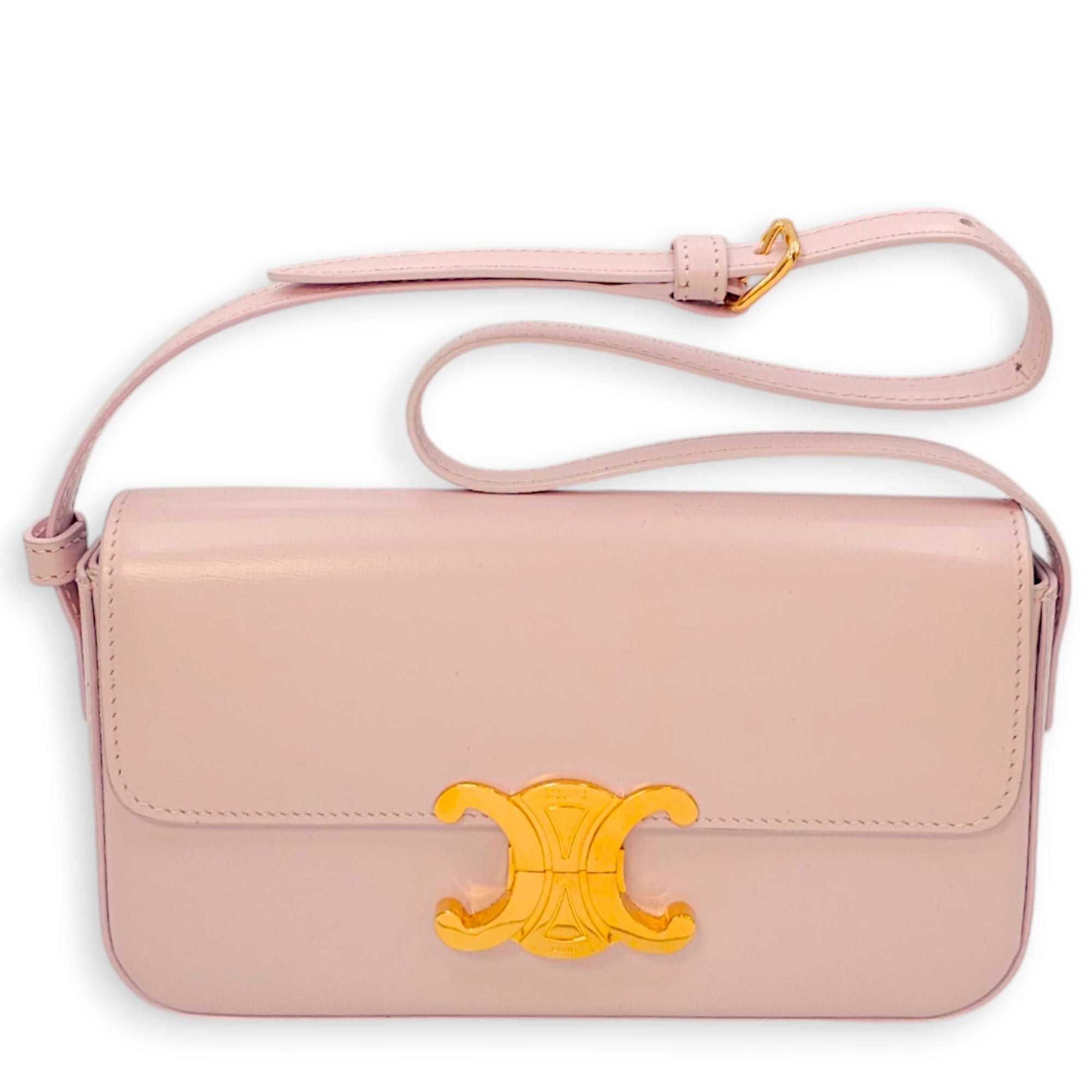 Triomphe Claude 20.5x11x4cm Pink Shoulder Bag in Box Calfskin, Gold hardware