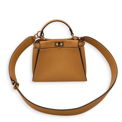 Peekaboo ISeeU Mini Dark Honey Crossbody Bag in Calfskin, Gold hardware