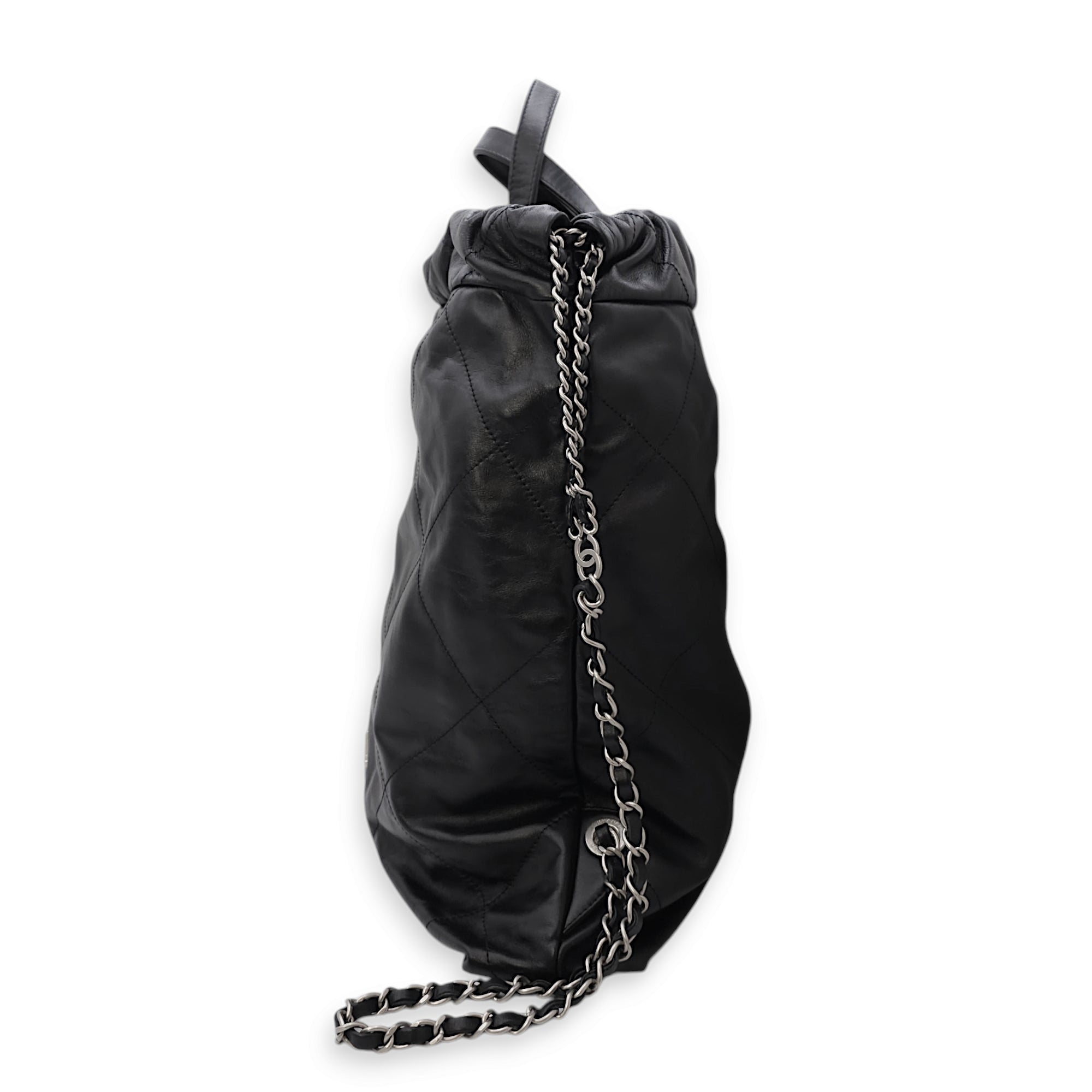 22 Tote L35xH38xD8cm Black Backpack in Shiny calf, Silver hardware