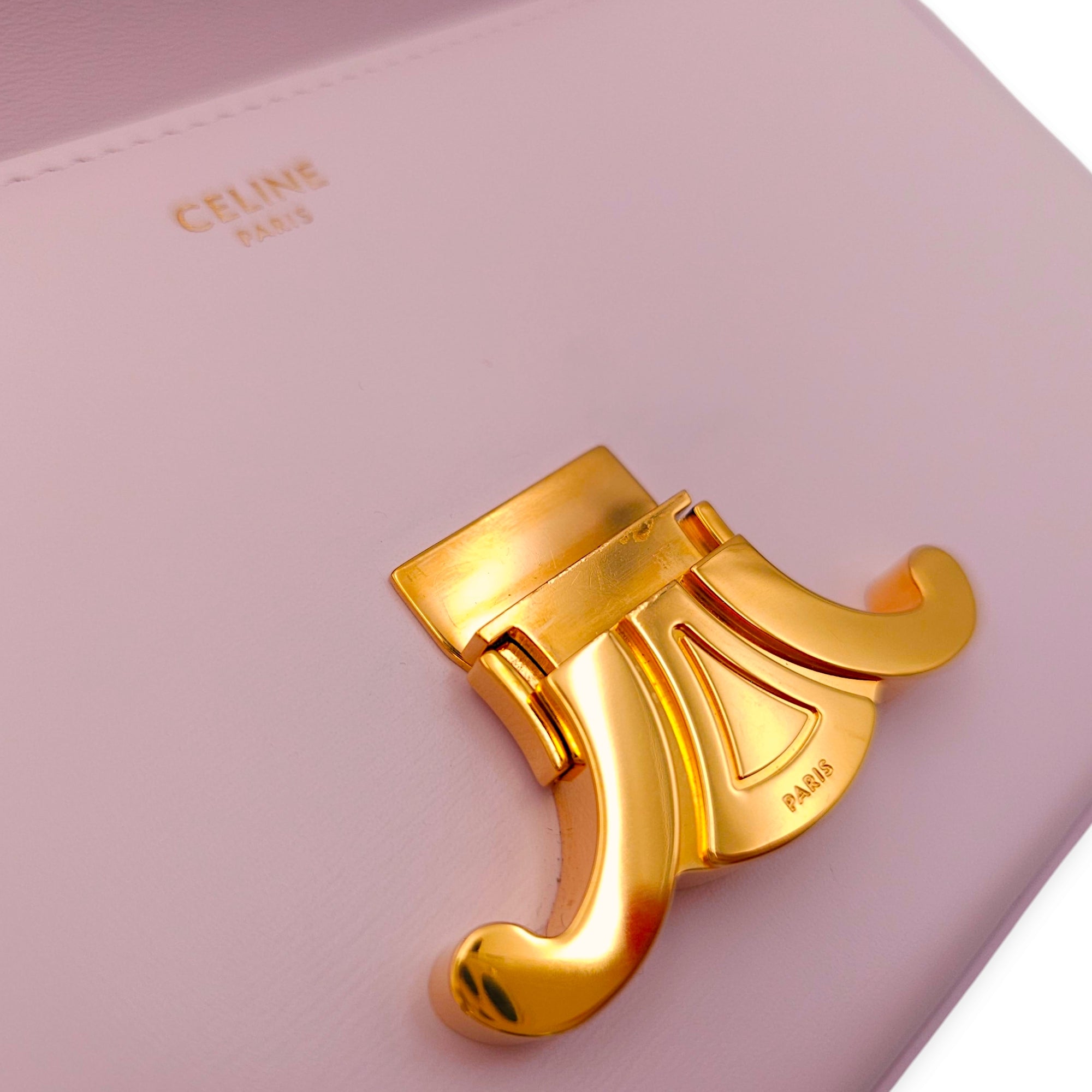 Triomphe Claude 20.5x11x4cm Pink Shoulder Bag in Box Calfskin, Gold hardware