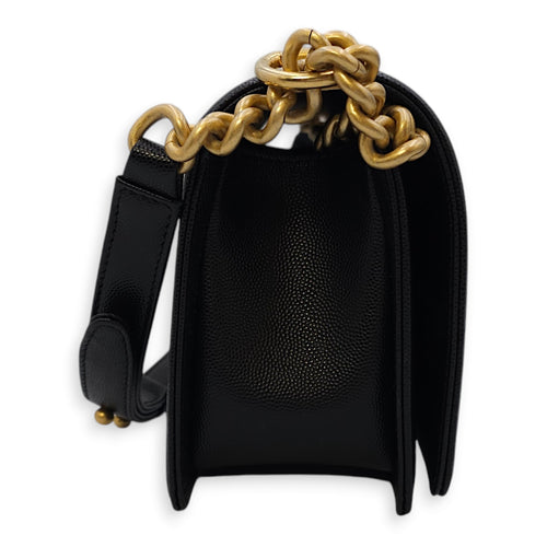 Quilted Boy Medium Medium (25cm) Black Crossbody Bag in Caviar Leather, Gold hardware