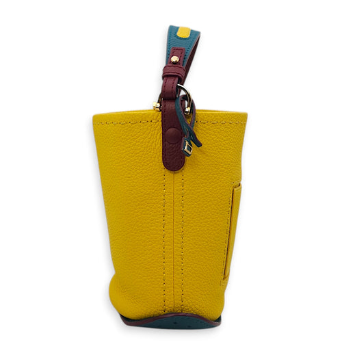 Pin Mini bucket Yellow Top Handle Bag in Taurillon Leather, Gold hardware