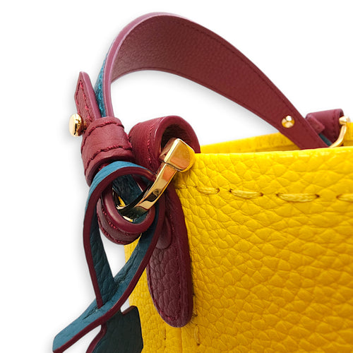 Pin Mini bucket Yellow Top Handle Bag in Taurillon Leather, Gold hardware