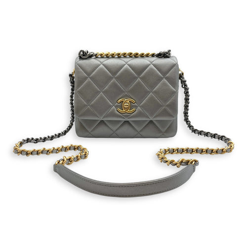 Side Note Metallic Silver Crossbody Bag in Lambskin, Gold/Ruthenium hardware