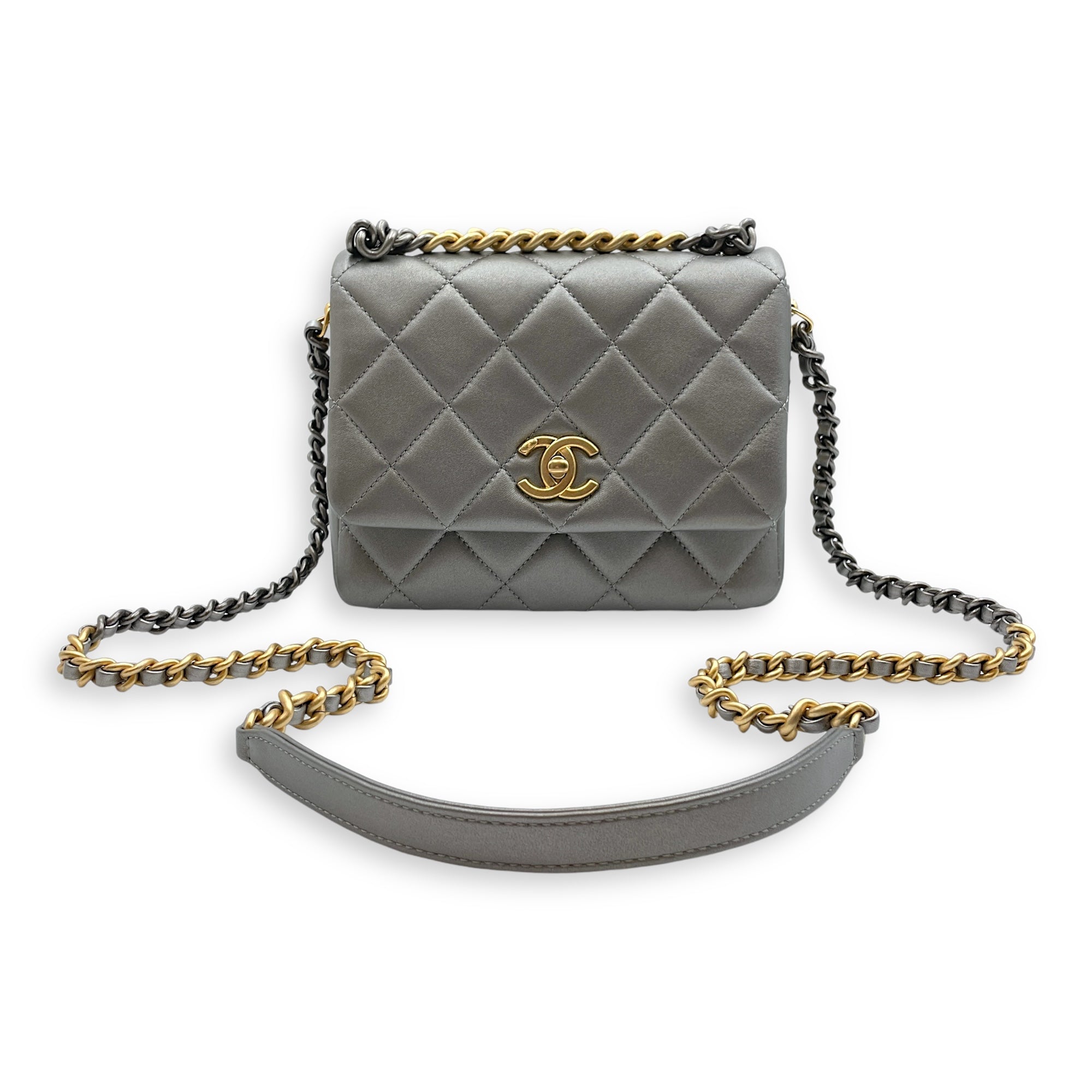 Side Note Metallic Silver Crossbody Bag in Lambskin Gold/Ruthenium hardware C105523 3