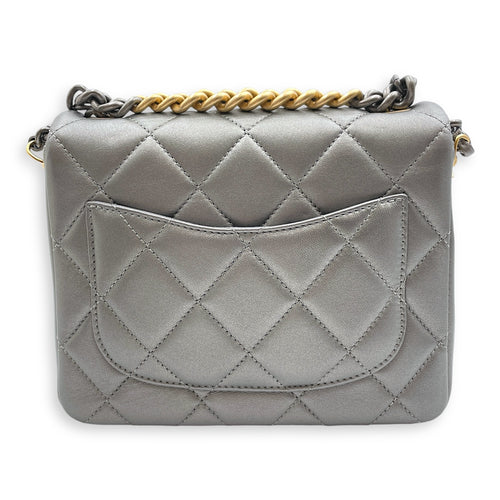 Side Note Metallic Silver Crossbody Bag in Lambskin, Gold/Ruthenium hardware