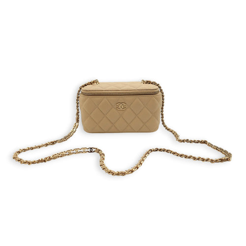 Vanity (Rectangle) with CC chain Mini Beige Vanity Bag in Caviar Leather, Gold hardware