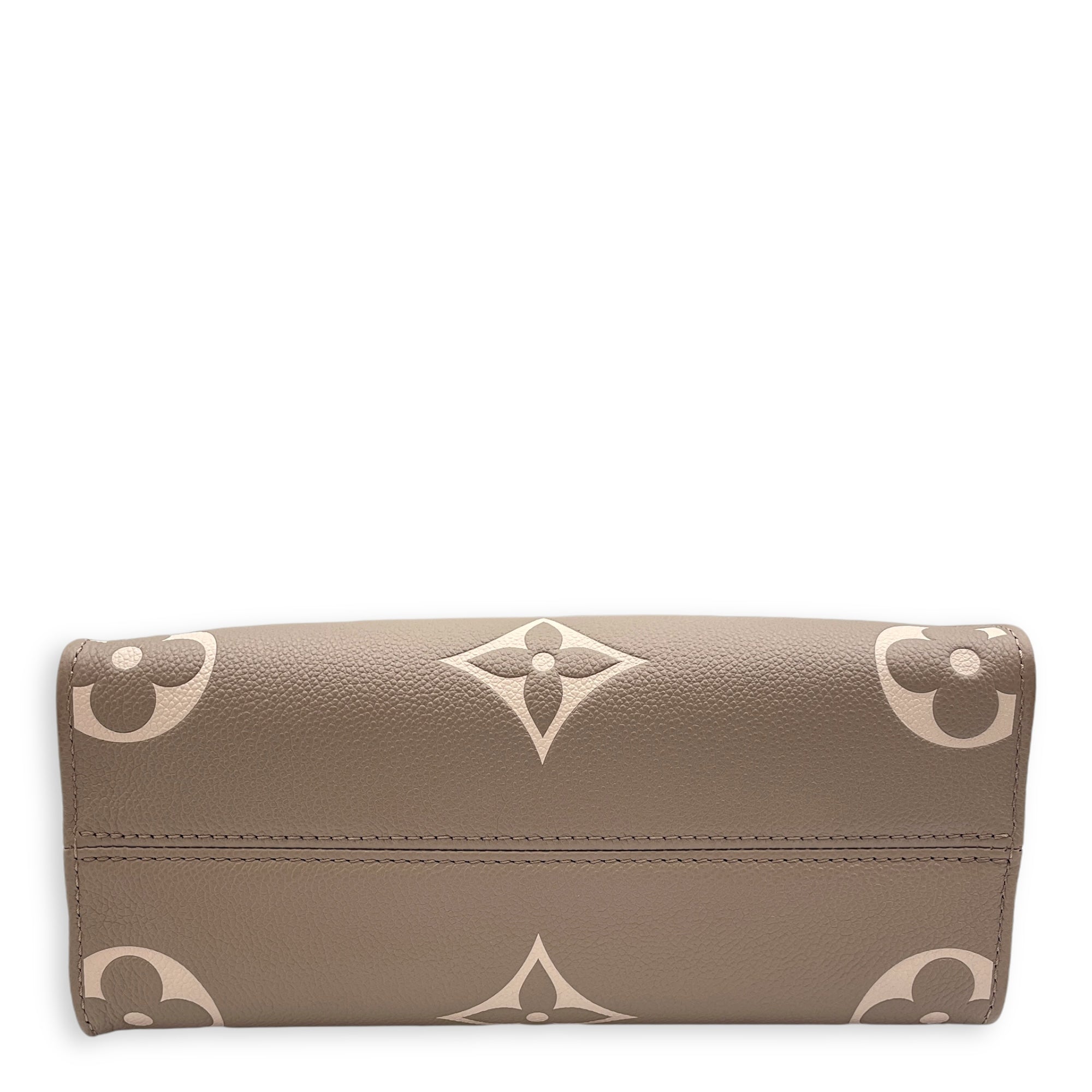 On-The-Go PM Tourterelle Top Handle Bag in Empriente Leather, Gold hardware