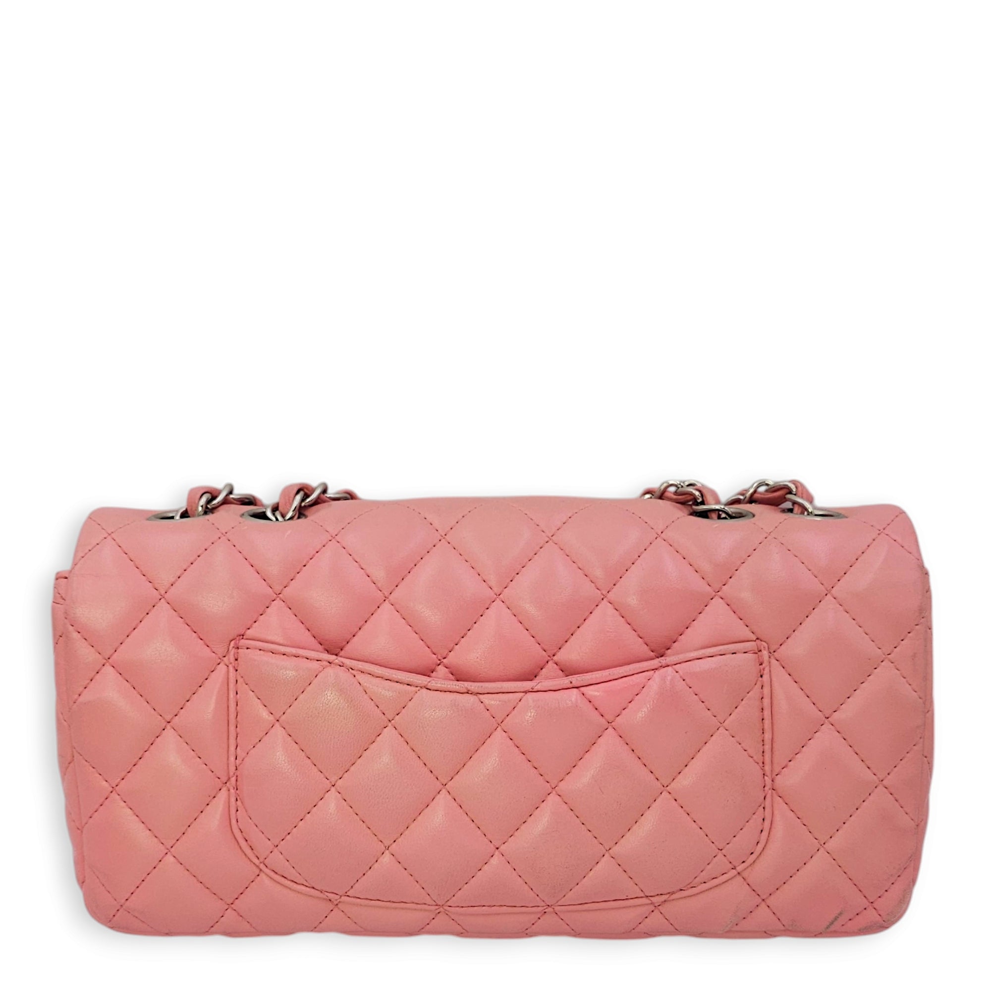 East West Flap Pink Shoulder Bag in Lambskin, Silver hardware