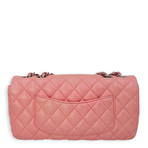 East West Flap Pink Shoulder Bag in Lambskin, Silver hardware