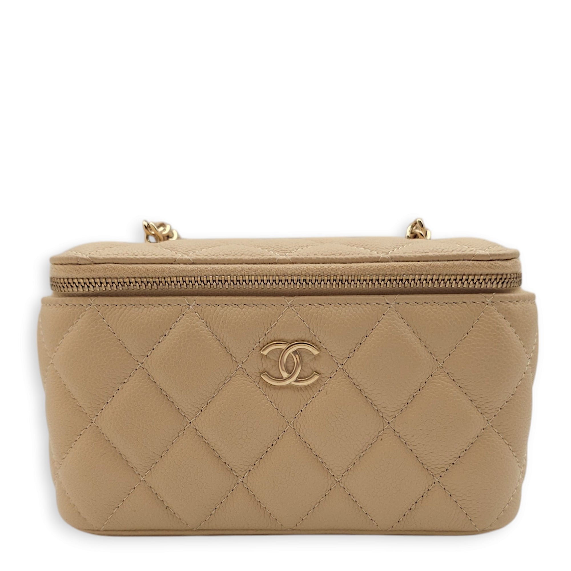 Vanity (Rectangle) with CC chain Mini Beige Vanity Bag in Caviar Leather, Gold hardware