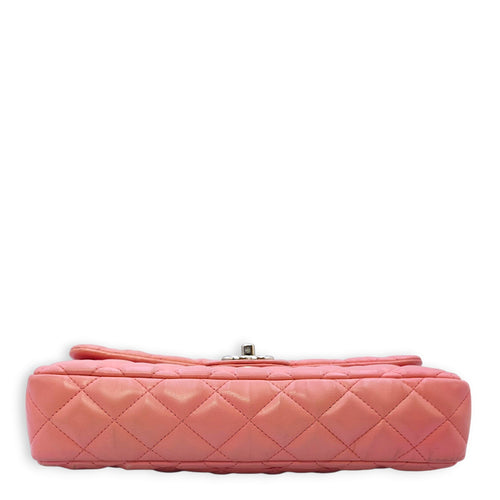 East West Flap Pink Shoulder Bag in Lambskin, Silver hardware