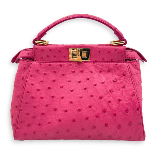 Peekaboo Mini Pink Crossbody Bag in Ostrich Gold hardware