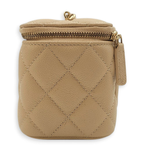 Vanity (Rectangle) with CC chain Mini Beige Vanity Bag in Caviar Leather, Gold hardware