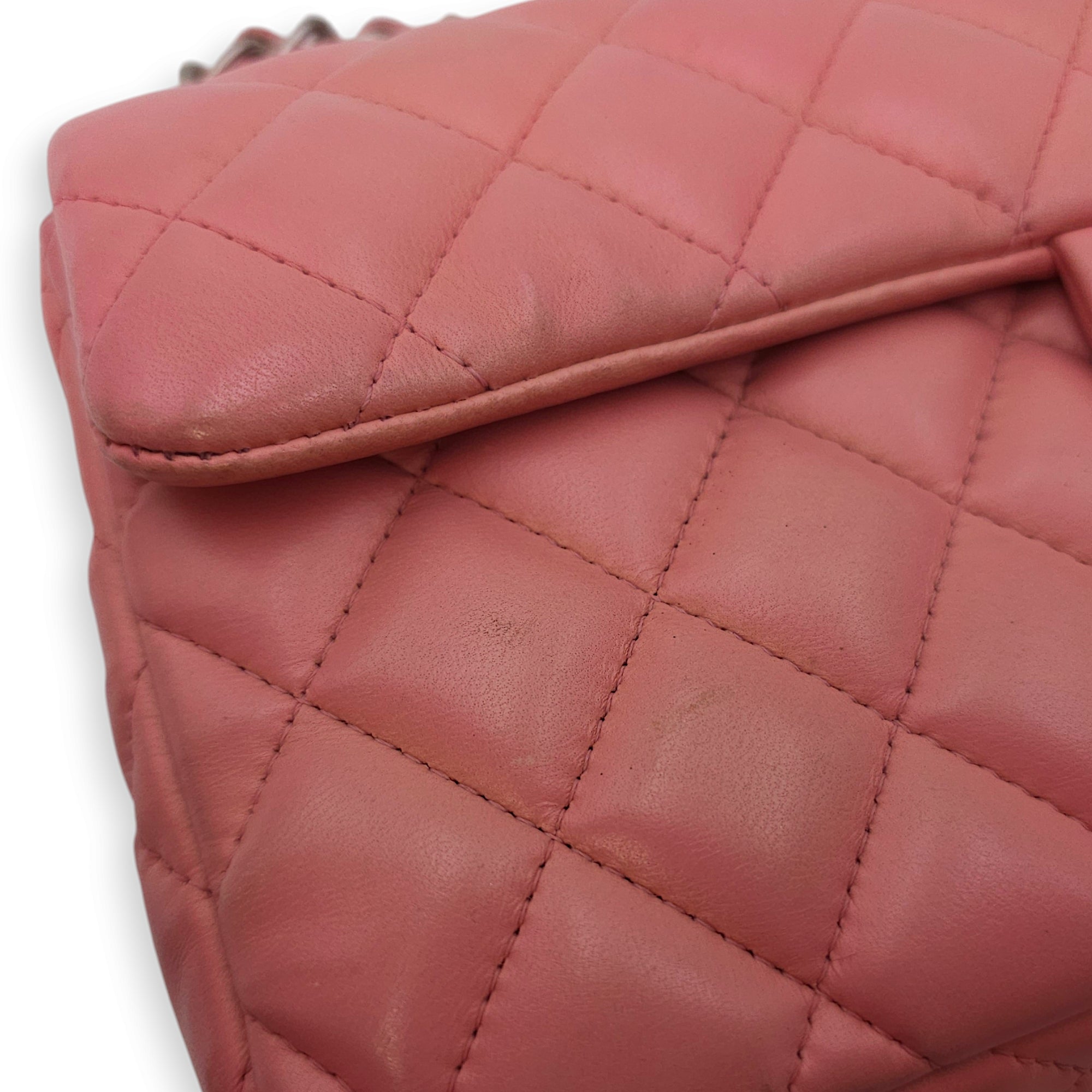 East West Flap Pink Shoulder Bag in Lambskin, Silver hardware