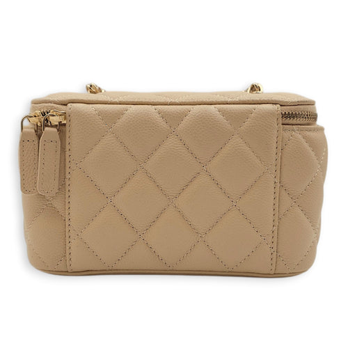 Vanity (Rectangle) with CC chain Mini Beige Vanity Bag in Caviar Leather, Gold hardware