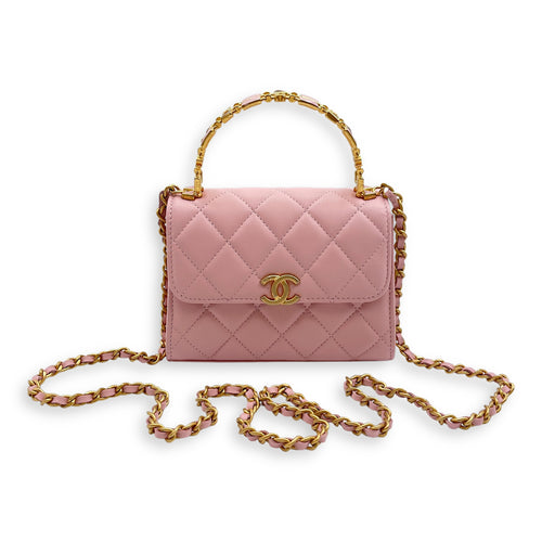 Mini Top Handle with Chain 15x11.5x4cm Pink Vanity Bag in Lambskin, Gold hardware